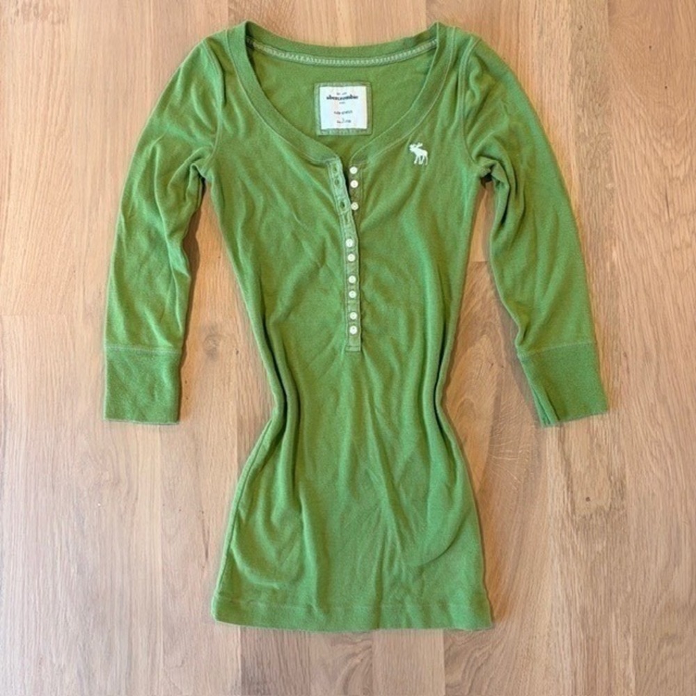 Vintage Y2K Abercrombie Deep Button V-Neck Henley Bella Swan McBling Green XS